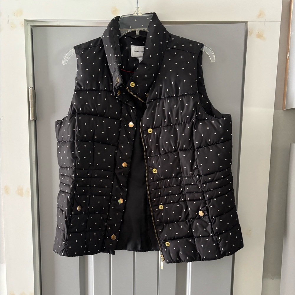 Charter Club Black Polka Dot Quilted Vest